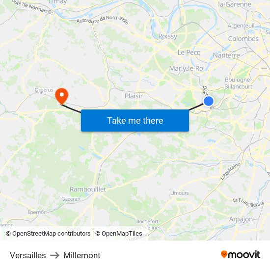 Versailles to Millemont map