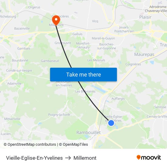 Vieille-Eglise-En-Yvelines to Millemont map