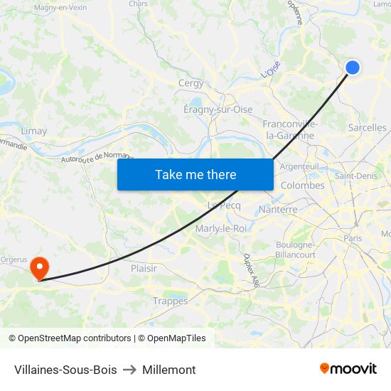 Villaines-Sous-Bois to Millemont map