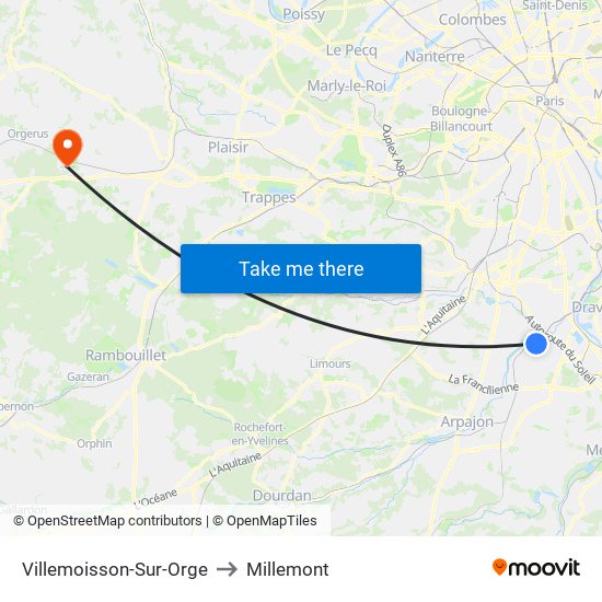 Villemoisson-Sur-Orge to Millemont map