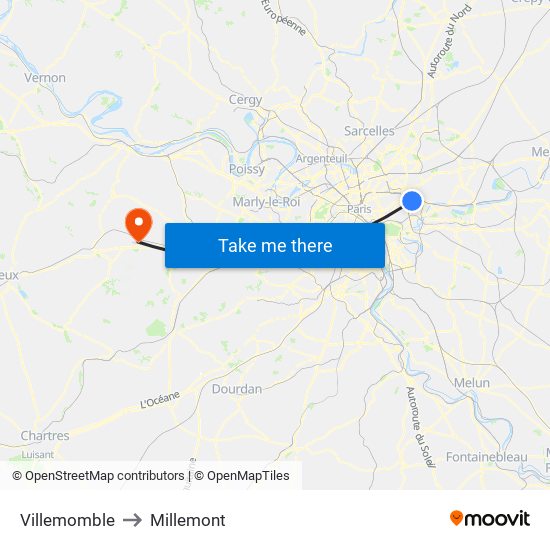 Villemomble to Millemont map