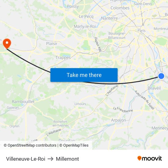 Villeneuve-Le-Roi to Millemont map