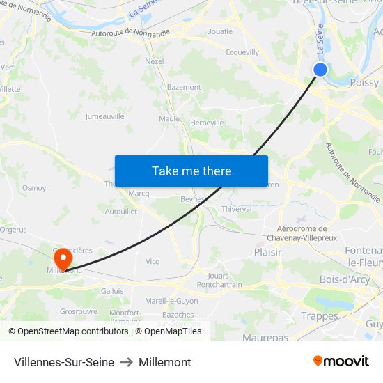 Villennes-Sur-Seine to Millemont map