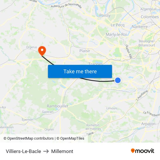 Villiers-Le-Bacle to Millemont map