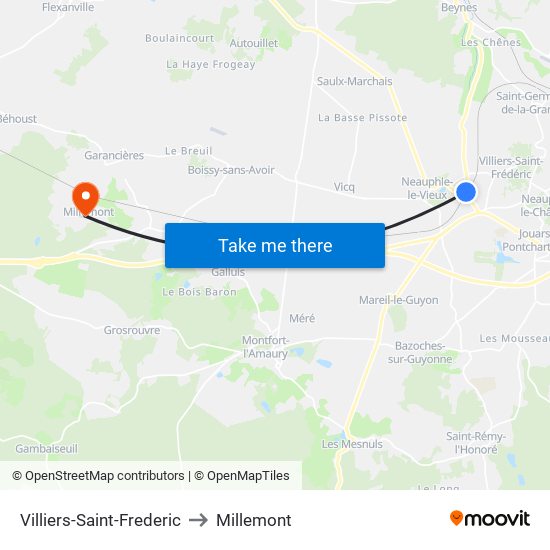 Villiers-Saint-Frederic to Millemont map