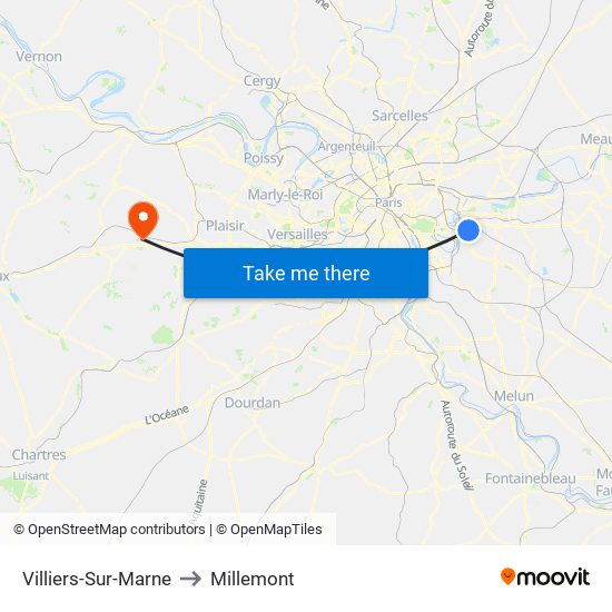 Villiers-Sur-Marne to Millemont map