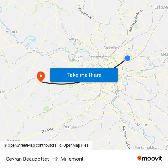 Sevran Beaudottes to Millemont map
