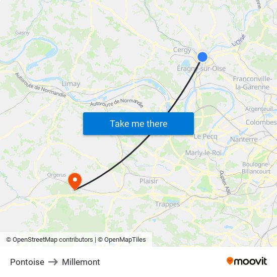 Pontoise to Millemont map