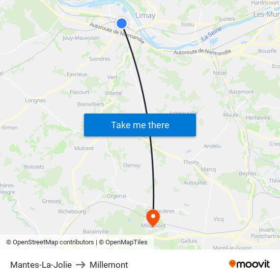 Mantes-La-Jolie to Millemont map