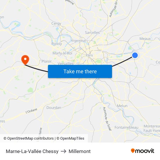 Marne-La-Vallée Chessy to Millemont map