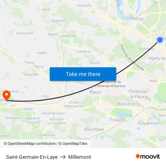 Saint-Germain-En-Laye to Millemont map