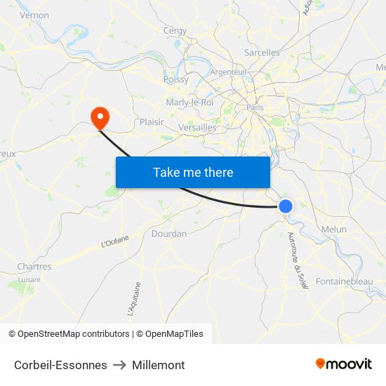 Corbeil-Essonnes to Millemont map