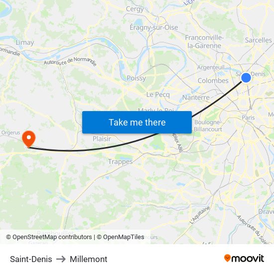 Saint-Denis to Millemont map