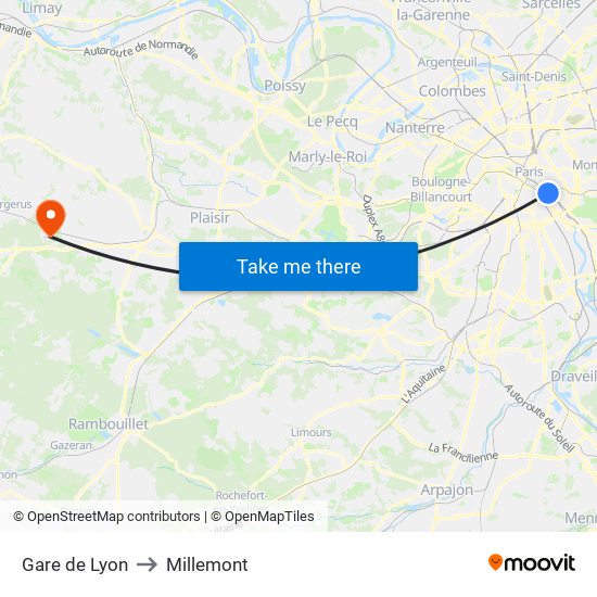 Gare de Lyon to Millemont map