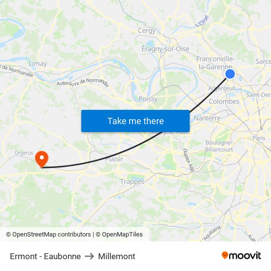Ermont - Eaubonne to Millemont map