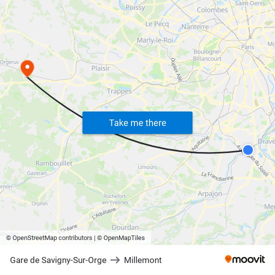 Gare de Savigny-Sur-Orge to Millemont map