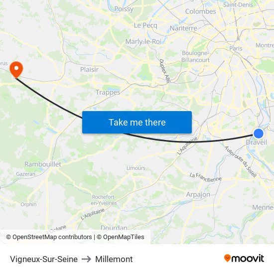 Vigneux-Sur-Seine to Millemont map