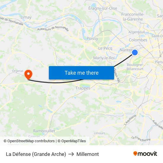 La Défense (Grande Arche) to Millemont map