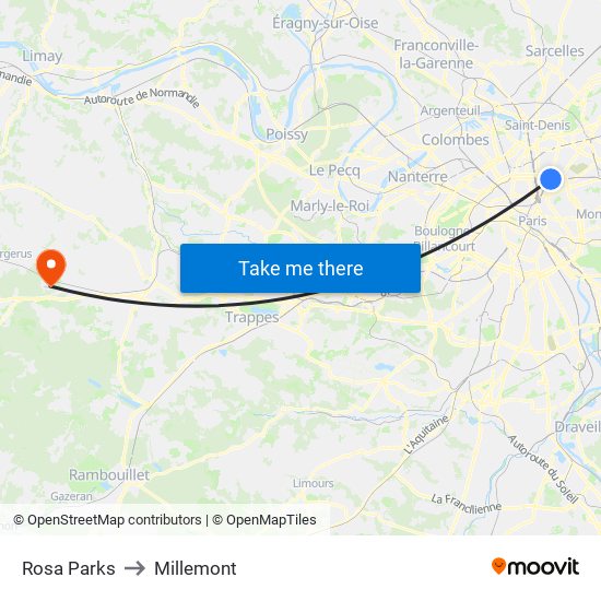 Rosa Parks to Millemont map