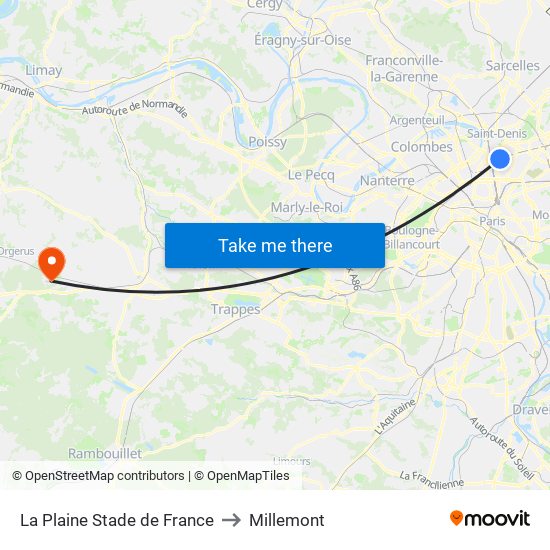 La Plaine Stade de France to Millemont map