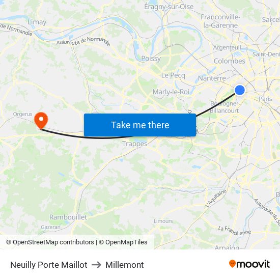 Neuilly Porte Maillot to Millemont map