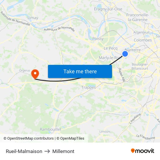 Rueil-Malmaison to Millemont map