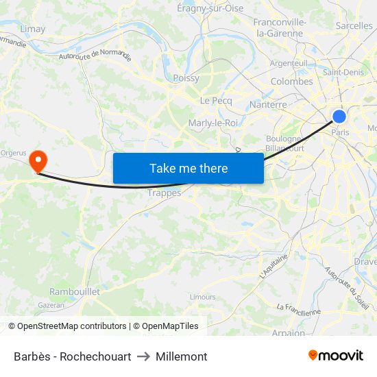 Barbès - Rochechouart to Millemont map