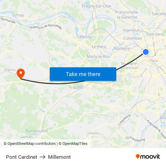 Pont Cardinet to Millemont map