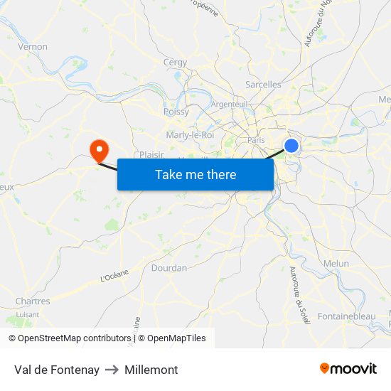 Val de Fontenay to Millemont map
