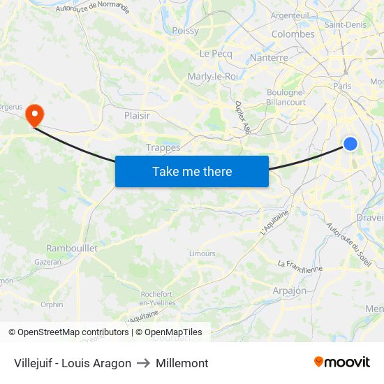 Villejuif - Louis Aragon to Millemont map