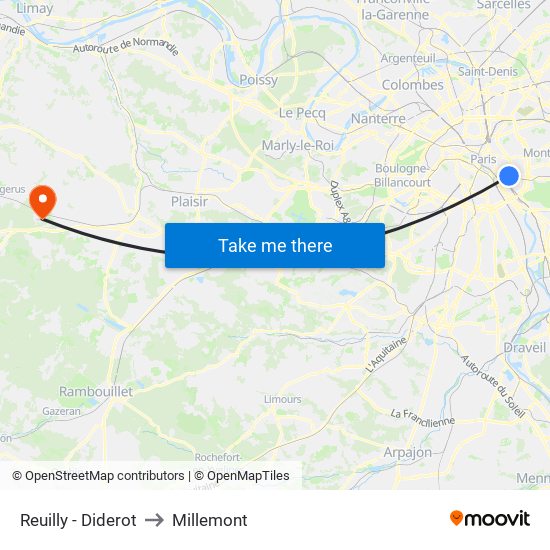 Reuilly - Diderot to Millemont map