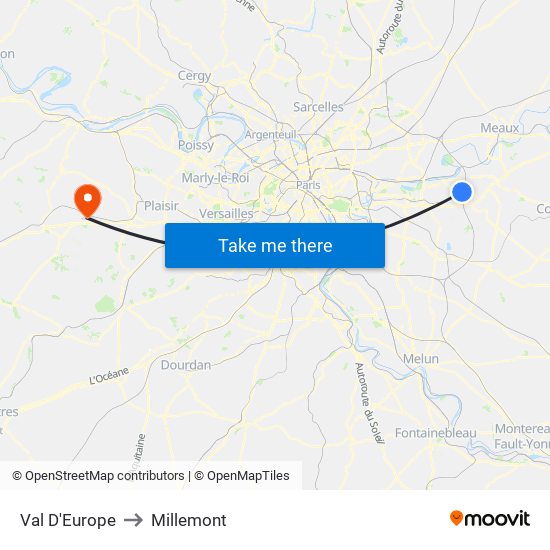 Val D'Europe to Millemont map