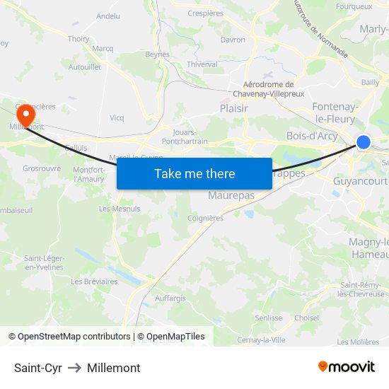Saint-Cyr to Millemont map