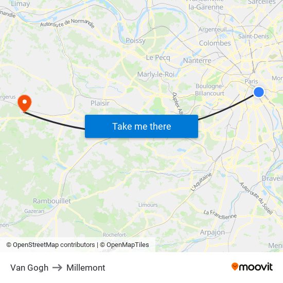 Van Gogh to Millemont map