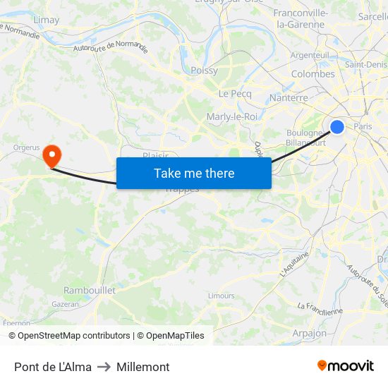 Pont de L'Alma to Millemont map