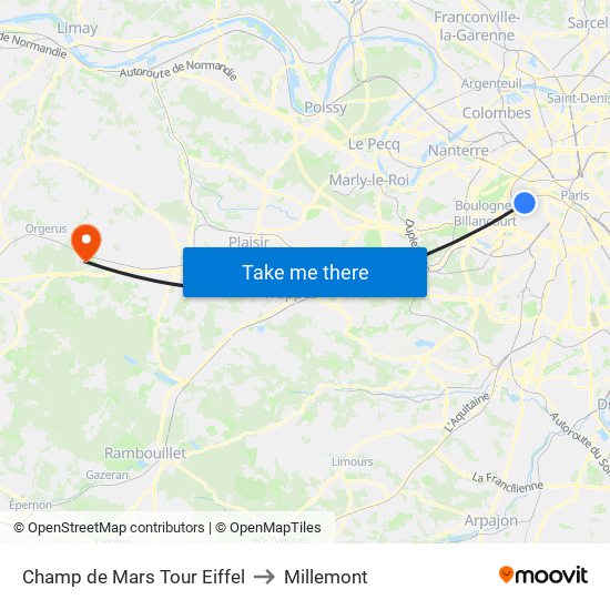 Champ de Mars Tour Eiffel to Millemont map