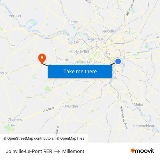 Joinville-Le-Pont RER to Millemont map