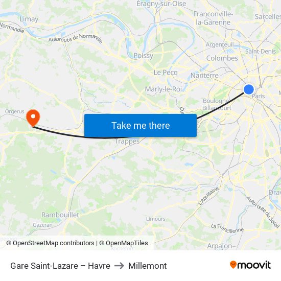 Gare Saint-Lazare – Havre to Millemont map