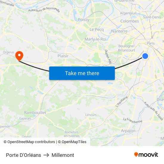Porte D'Orléans to Millemont map
