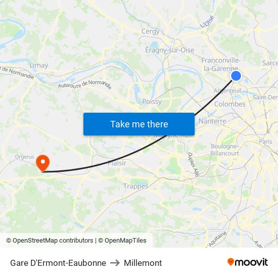 Gare D'Ermont-Eaubonne to Millemont map