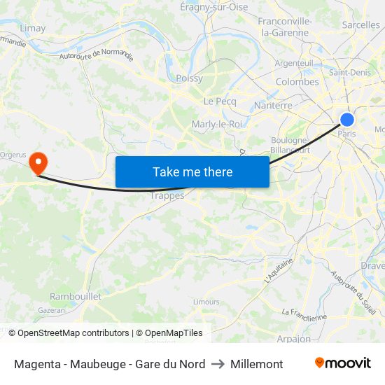 Magenta - Maubeuge - Gare du Nord to Millemont map