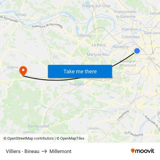 Villiers - Bineau to Millemont map