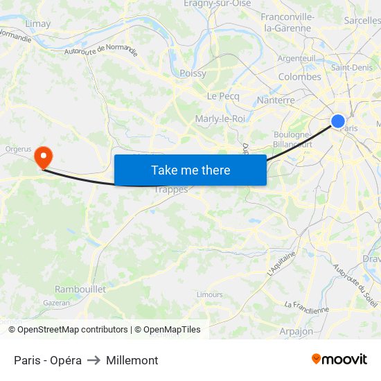 Paris - Opéra to Millemont map