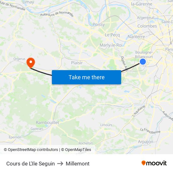 Cours de L'Ile Seguin to Millemont map