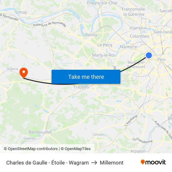 Charles de Gaulle - Étoile - Wagram to Millemont map