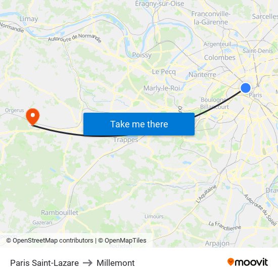 Paris Saint-Lazare to Millemont map