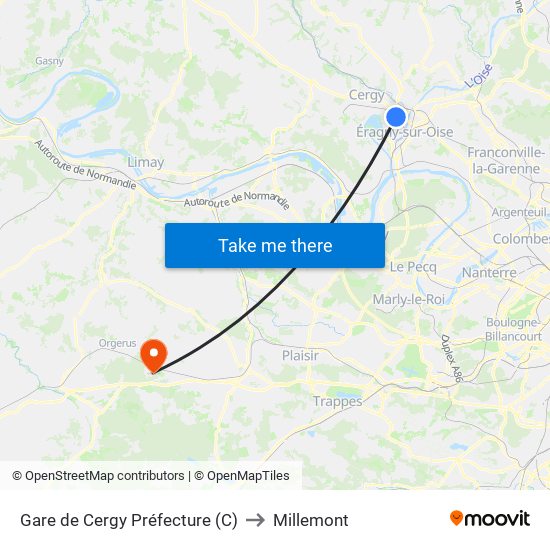 Gare de Cergy Préfecture (C) to Millemont map