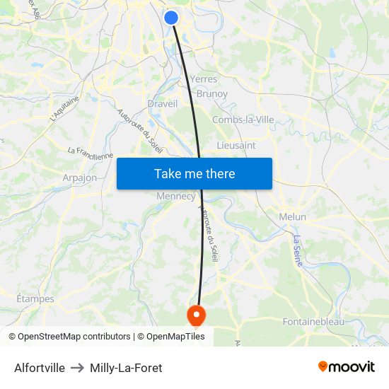 Alfortville to Milly-La-Foret map