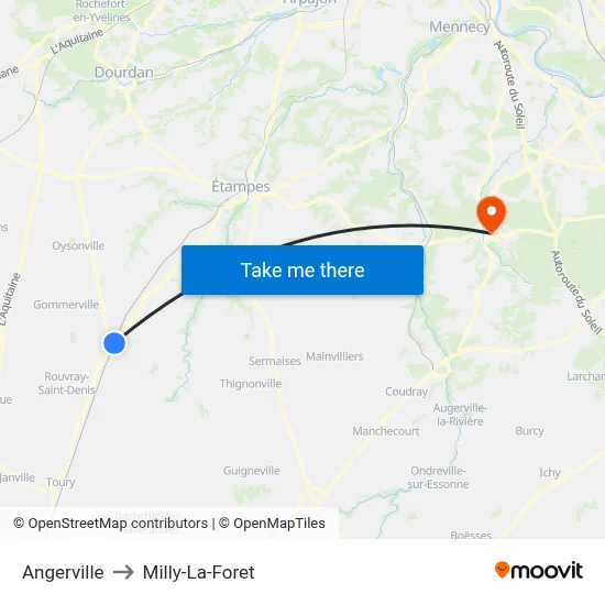 Angerville to Milly-La-Foret map