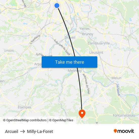 Arcueil to Milly-La-Foret map
